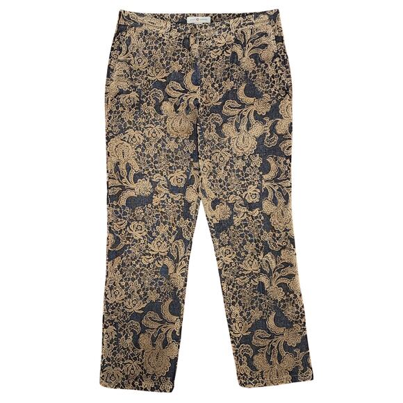 NWOT Saks 5th Avenue Real Clothes Women sz 12 Tan Faux Suede Floral  Denim Jeans - Picture 2 of 9